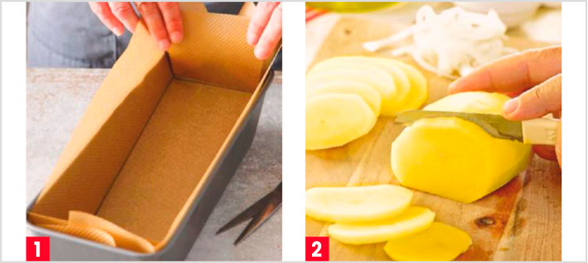 Pasteles de patata con beicon y alcachofas
